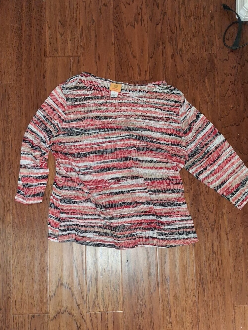 Ruby Rd. Striped Scoop Neck Long Sleeve Top in Red, Black, Cream